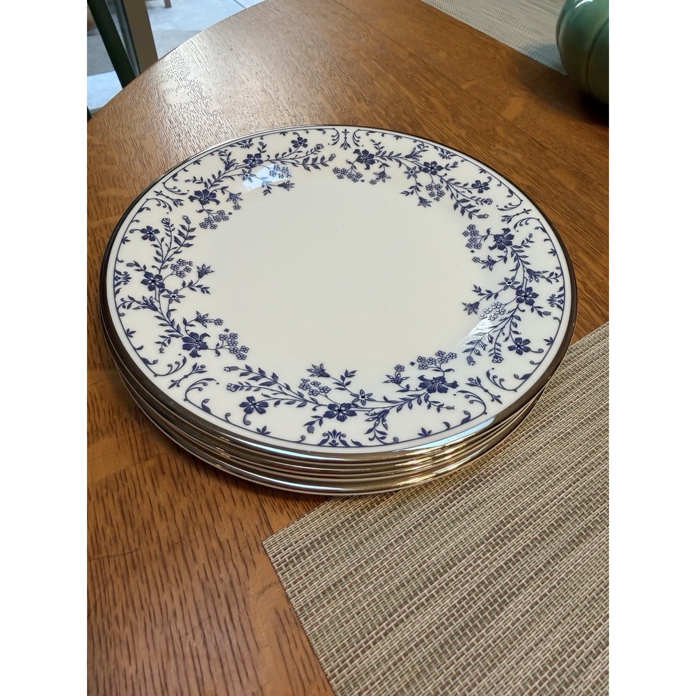 4 Royal Doulton Sapphire Blossom 8" Salad Plates Platinum Edge MINT
